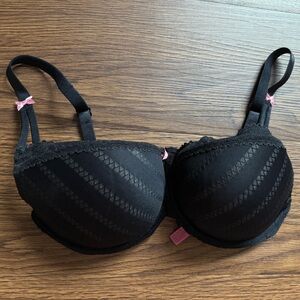 Betsey Johnson Black Lace Bra with Pink Details